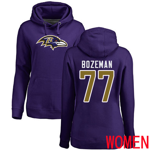 Baltimore Ravens Purple Women Bradley Bozeman Name and Number Logo NFL Football #77 Pullover Hoodie Sweatshirt->baltimore ravens->NFL Jersey